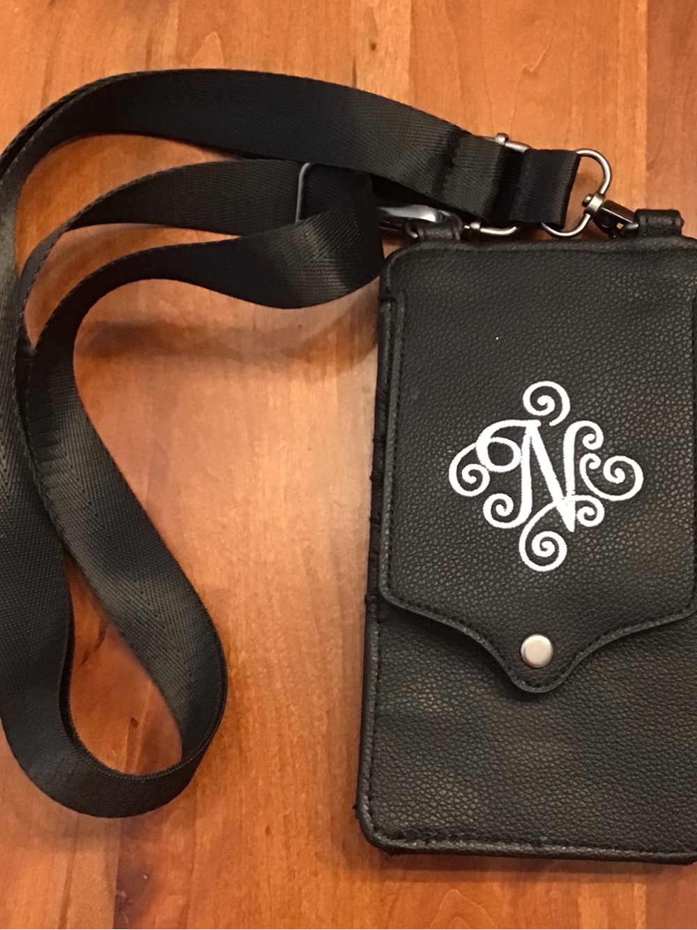 Marleylilly Black Crossbody Phone Pouch with White Monogram N